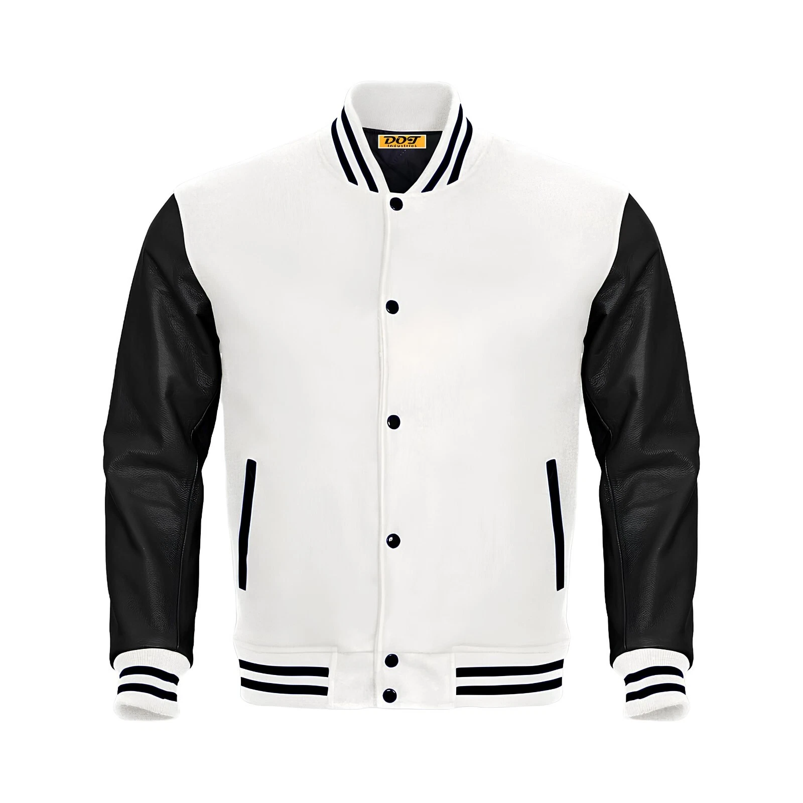 Letterman Jacket Baseball Jacket White Body Black Leather Sleeves Varsity Jacket