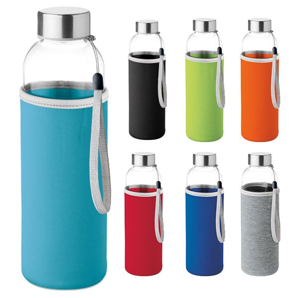 Glass water bottle with neoprene pouch – Great Corporate Gift