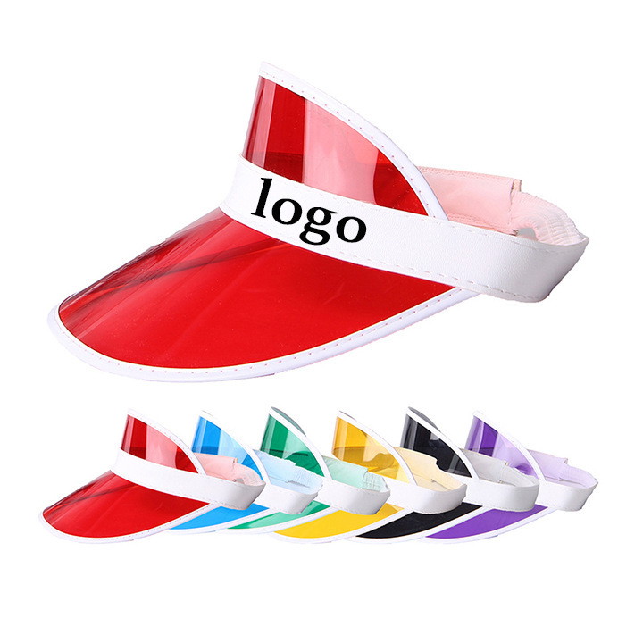 Transparent Summer Candy Pvc Hats Adjustable Multi Color Sun Visor Caps Wide Prim Custom Advertising Hat Plastic Sun Visor Hat