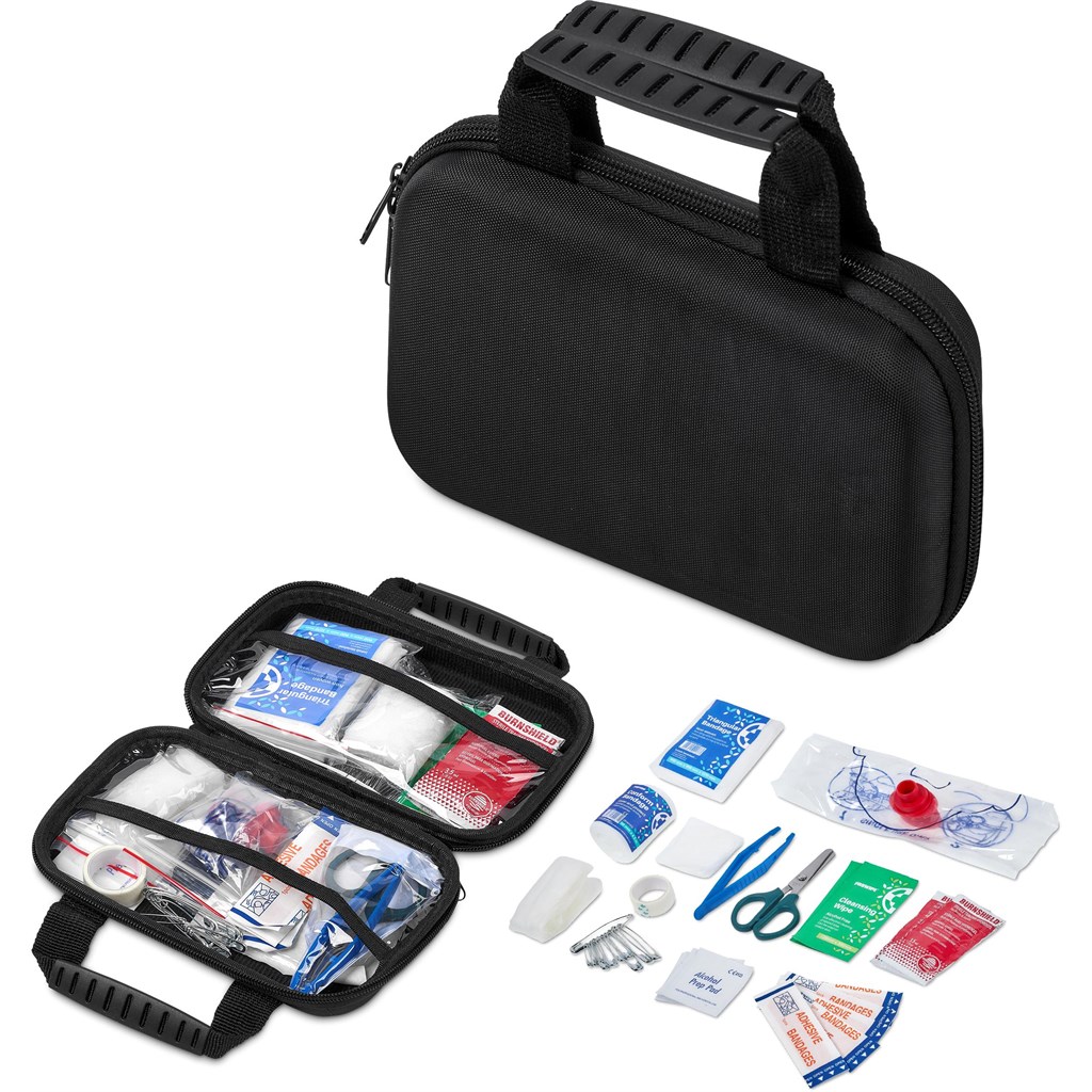 Travel First Aid Kit in Black EVA Hardshell Bag – Including All Essential First Aid Supplies